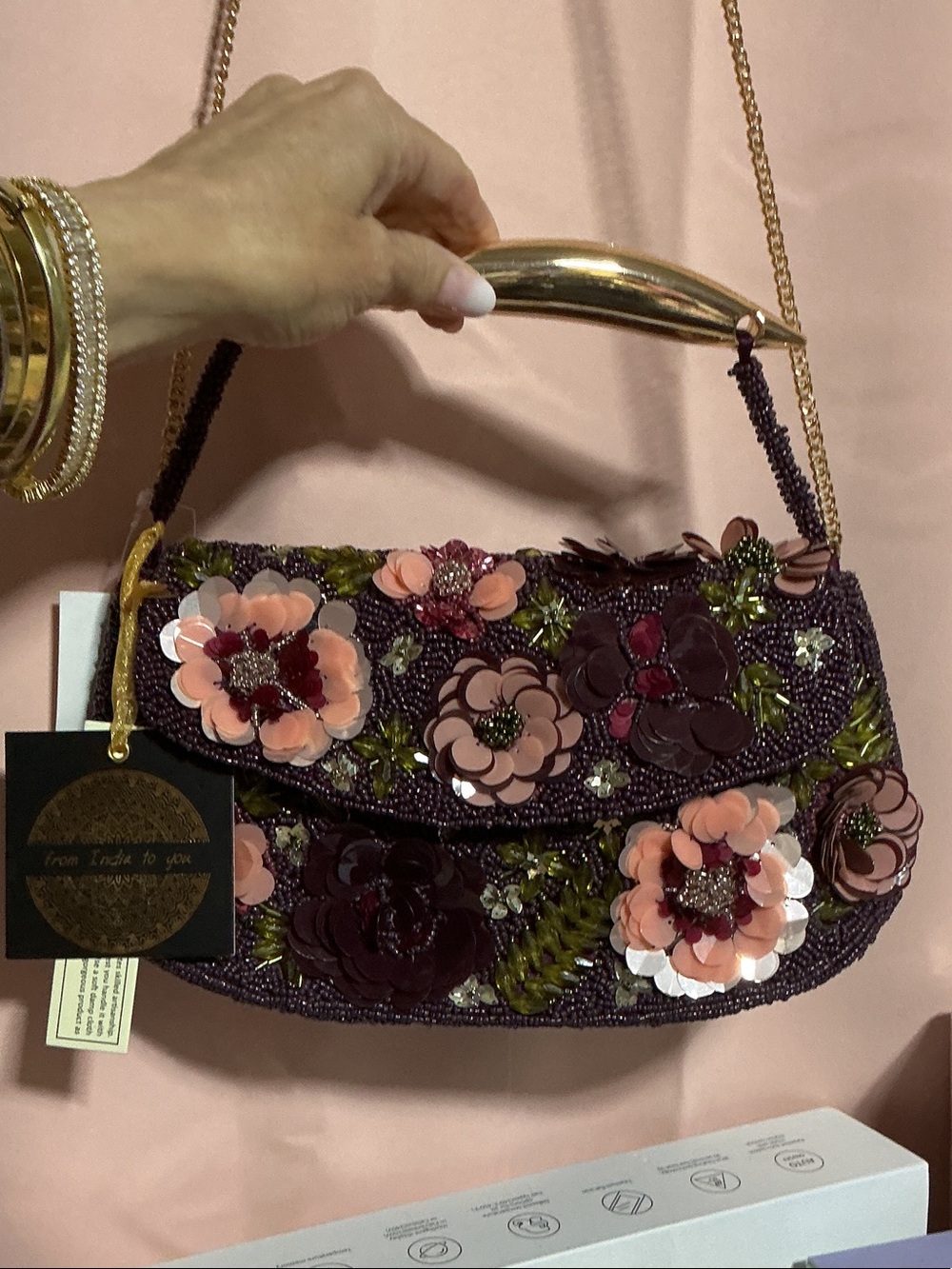 Embellished  Beaded Floral Evening Clutch in Deep Purple